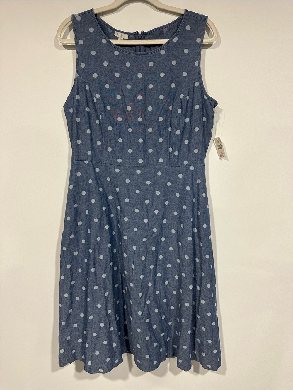 talbots a line dress | Dresses | Nwt Talbots Chambray Polka Dot Aline Fit Flare Sleeveless Womens 2 39 1/3 Material Patchwork Lavetir Bridesmaid Dresses Navy Color:Green Large Floral